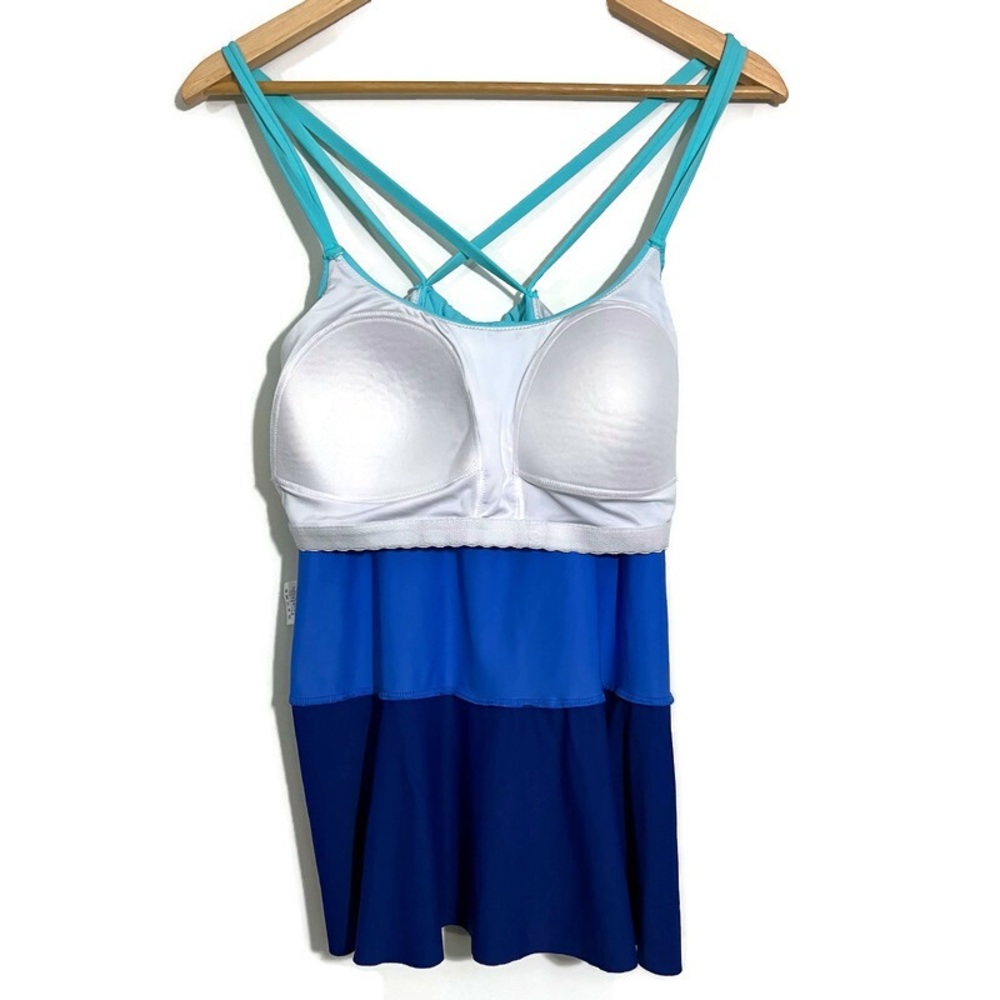Lands’ End Blue Color Block Tiered Ruffle Tankini Size 18 - Picture 10 of 11